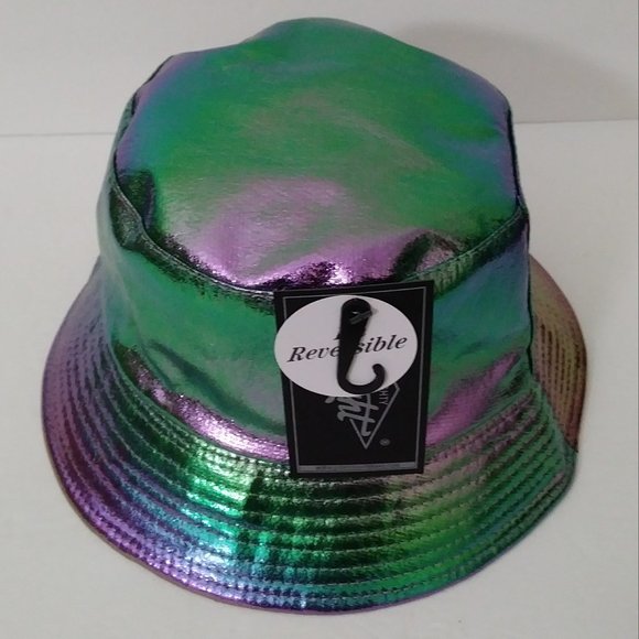 Eight Laser PU Metallic Bucket Hat Trendy Y2K - Picture 1 of 11